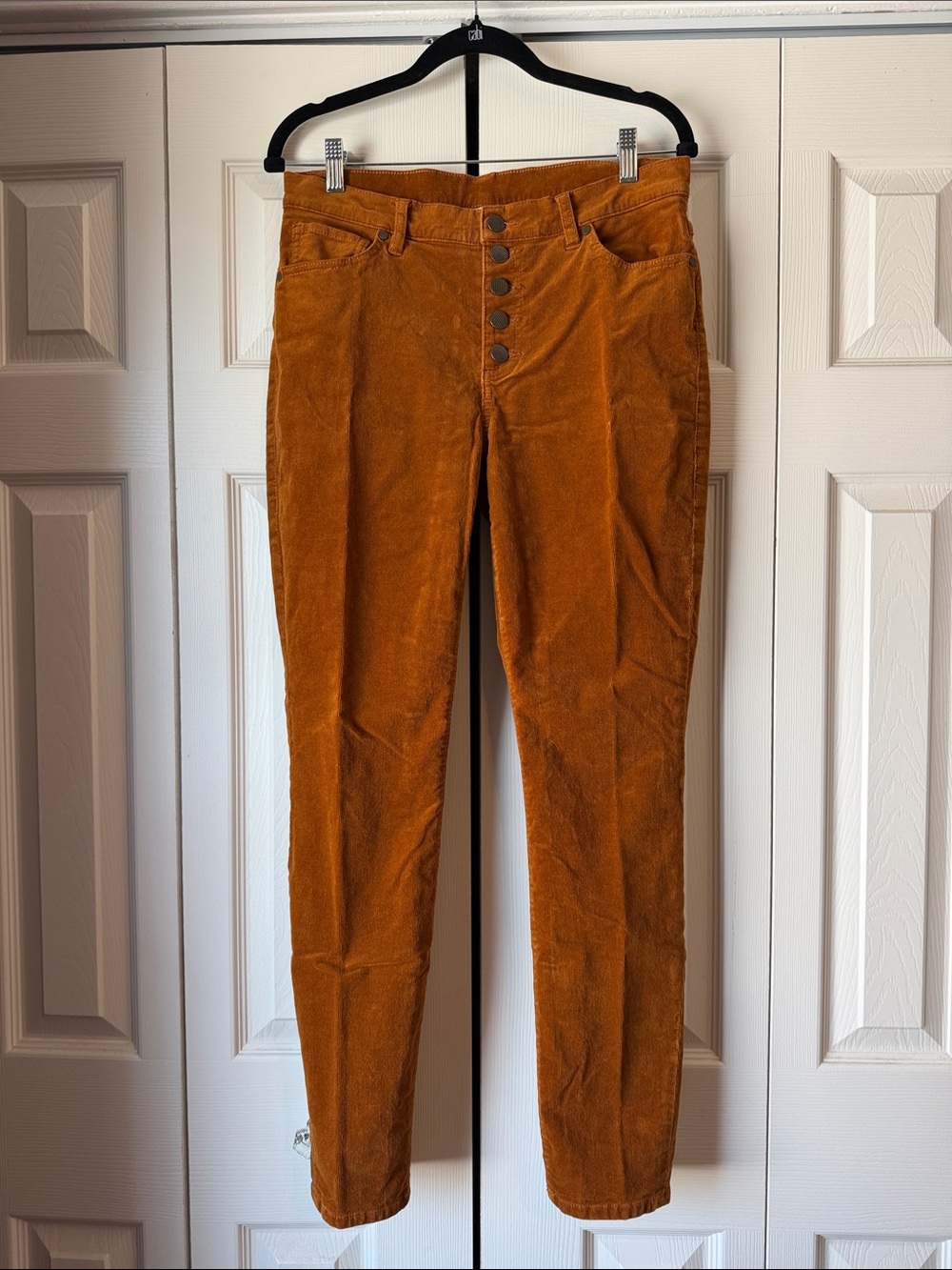 CAbi #3927 Rust Orange Corduroy Button-Front Women’s Jeans - Picture 3 of 7